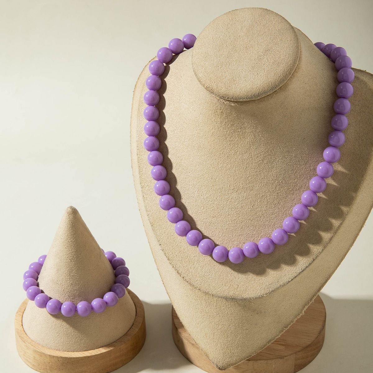 2pcs Minimalist Multi-color Acrylic Bead Necklace & Bracelet Set